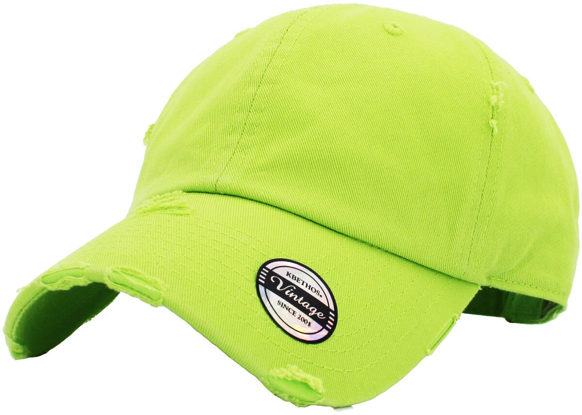 Lime Distressed Vintage Baseball Cap Front Side View